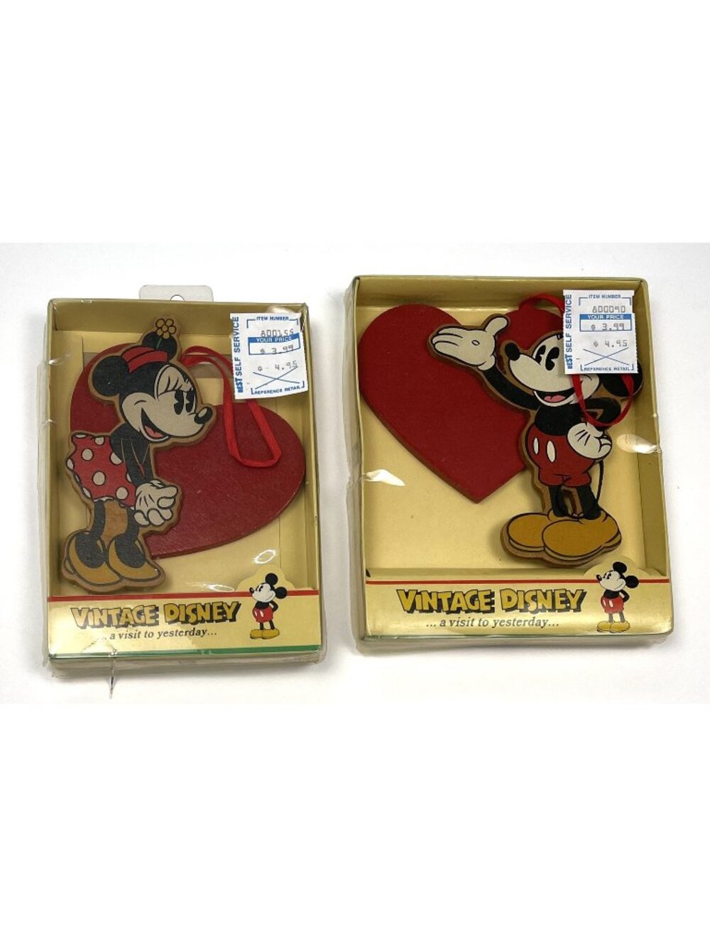 VTG Lot 2 Walt Disney KURT S ADLER 4.5" Wooden Mickey Minnie Mouse ORNAMENTS